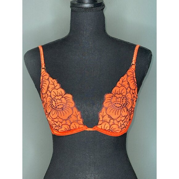 Victoria's Secret 34C Very Sexy Retro Y2K Orange Floral Lace Embroidered Boho - Picture 1 of 10